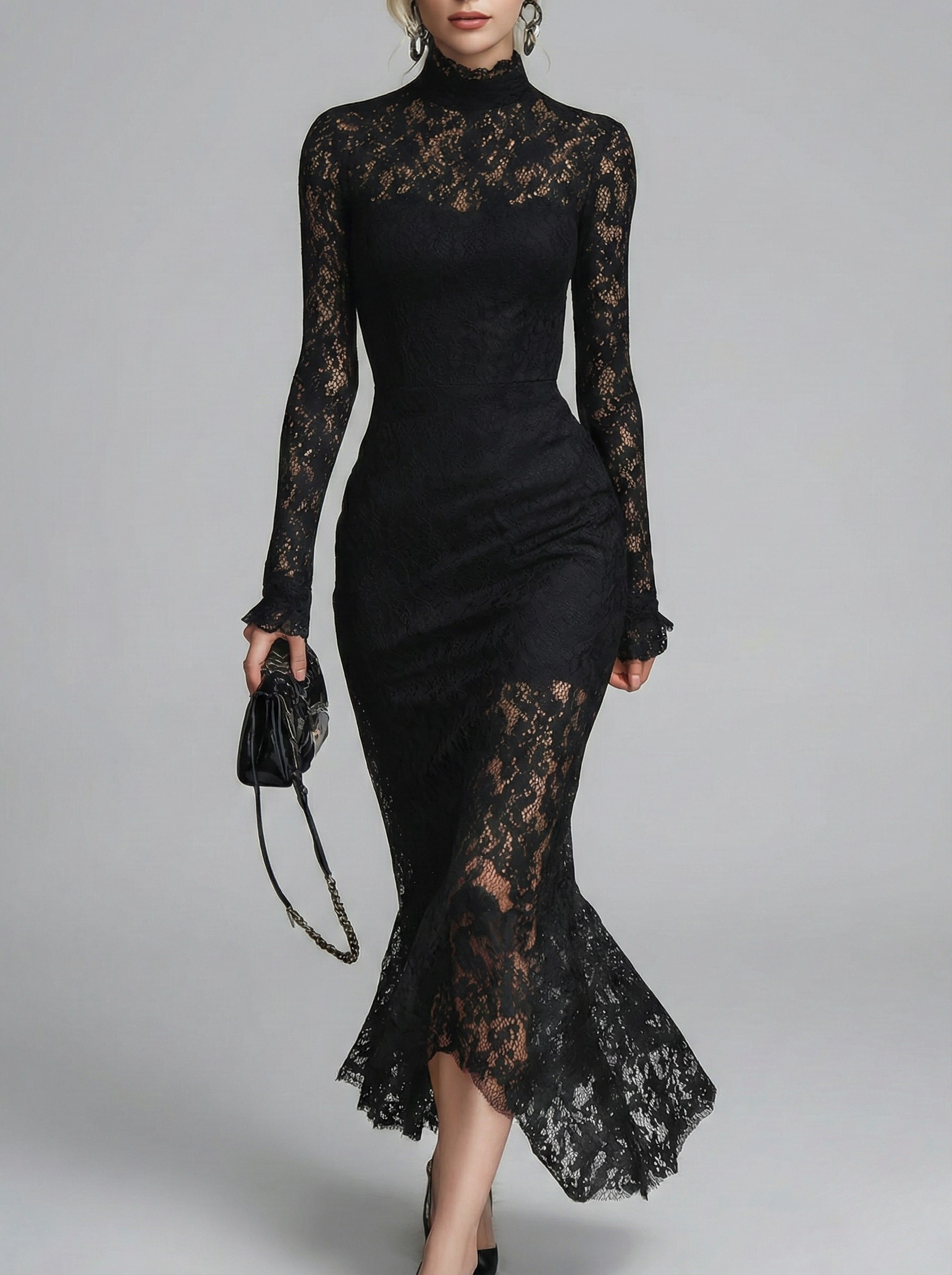 Claraine – Exquisite Lace Midi Dress for Sophisticated Style