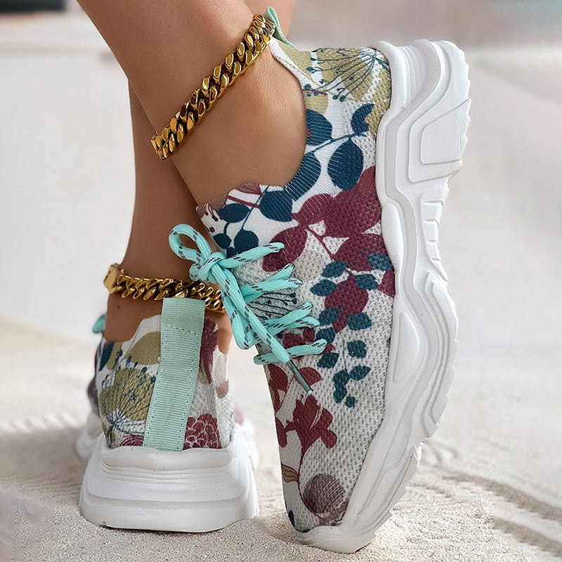 Effortless Casual Mesh Sneakers with Ergonomic Support Sole and Floral Details