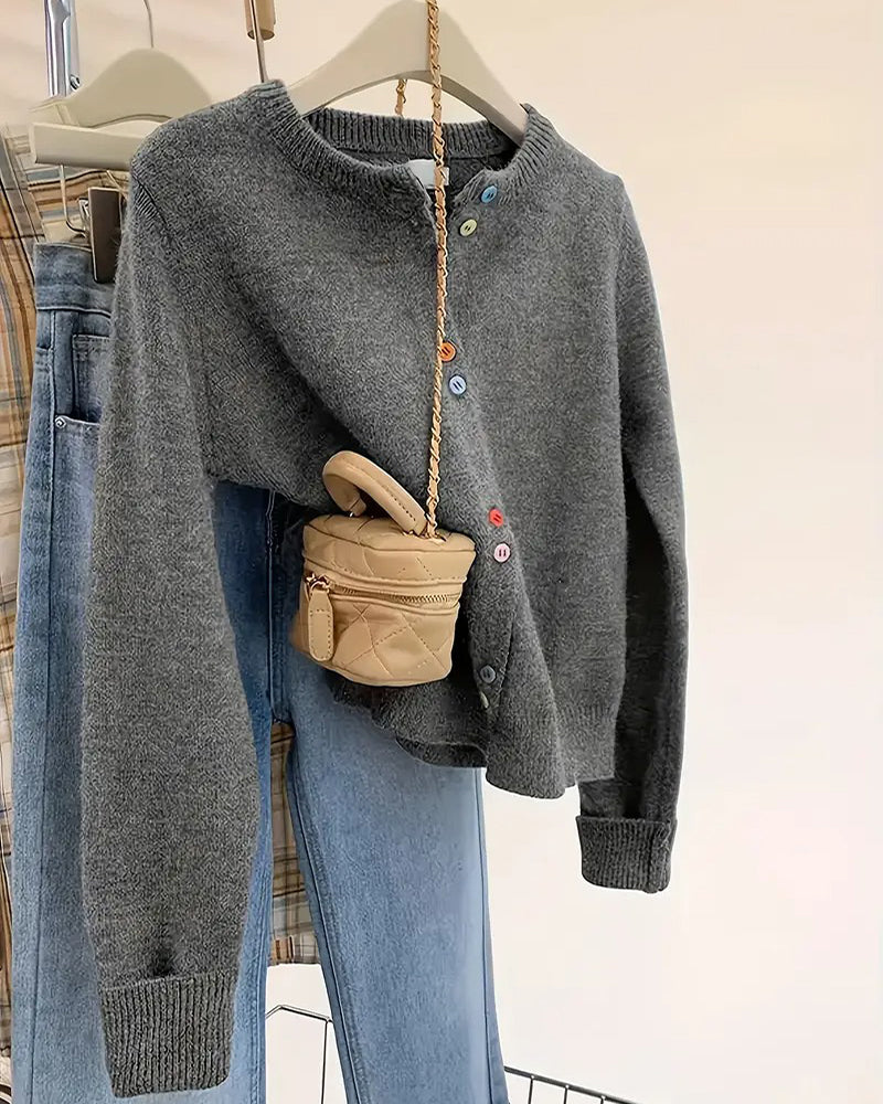 Relaxed-Fit Solid-Color Long-Sleeve Cardigan
