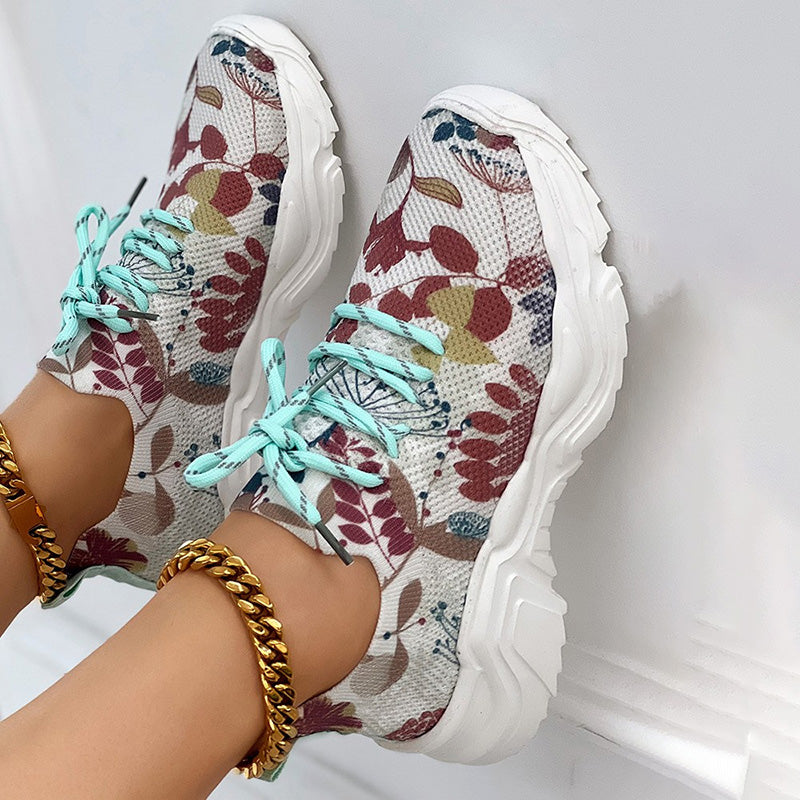 Effortless Casual Mesh Sneakers with Ergonomic Support Sole and Floral Details