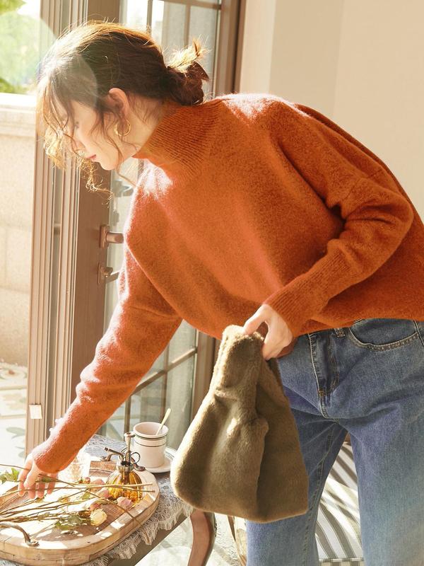 Women's High-Neck Loose-Knit Pullover Sweater - Cozy, Effortless Style