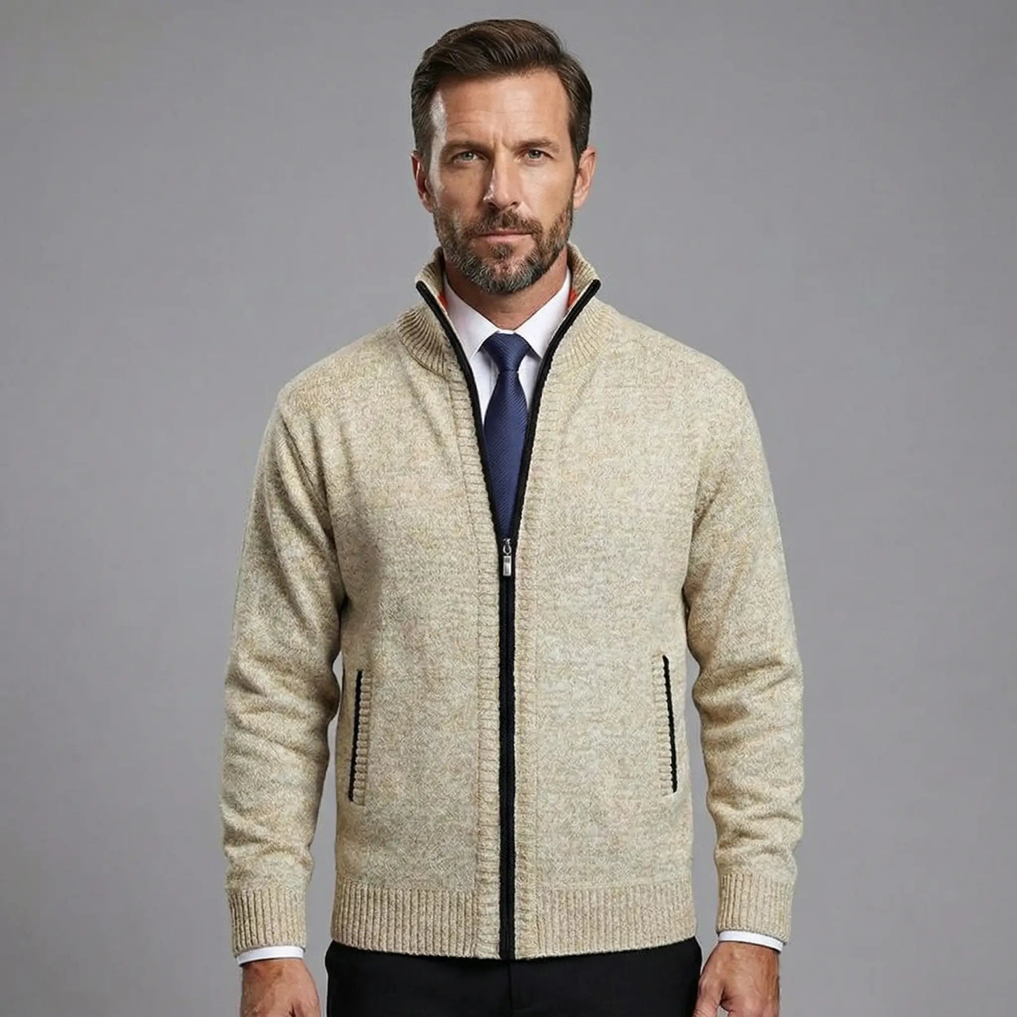 Owen | Classic Solid Knit Cardigan with Stand Collar