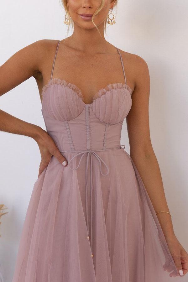 Elegant Maxi Dress with Straps in Chiffon for a Modern Princess Party
