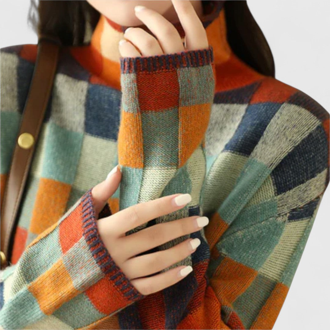Erika - Patchwork Sweater with Turtleneck, Perfect for a Cozy and Charming Style