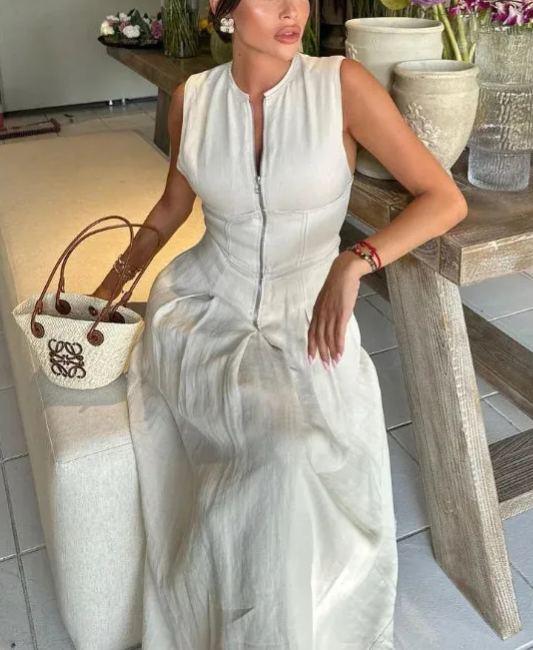 Elegant and modern high-waisted sleeveless dress