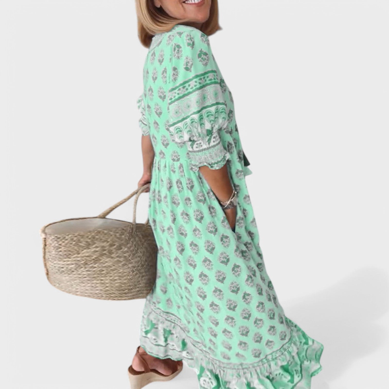 Dress: Flattering V-Neck and Classic A-Line Silhouette