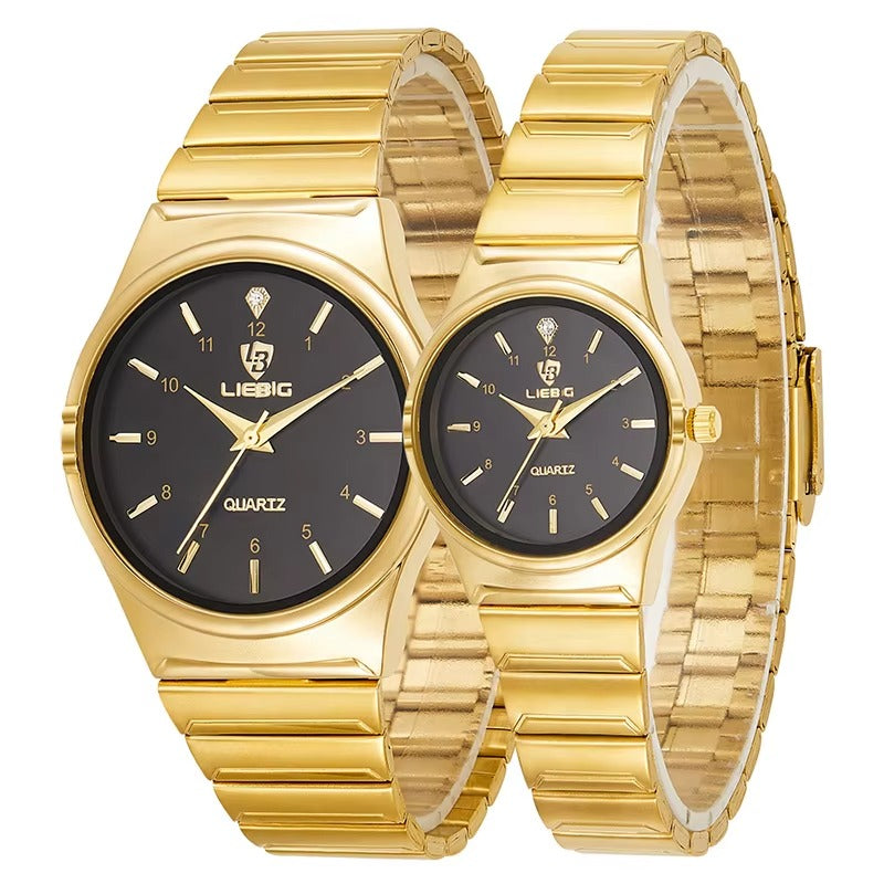 Elegant Couple Wristwatch with Silver Tone