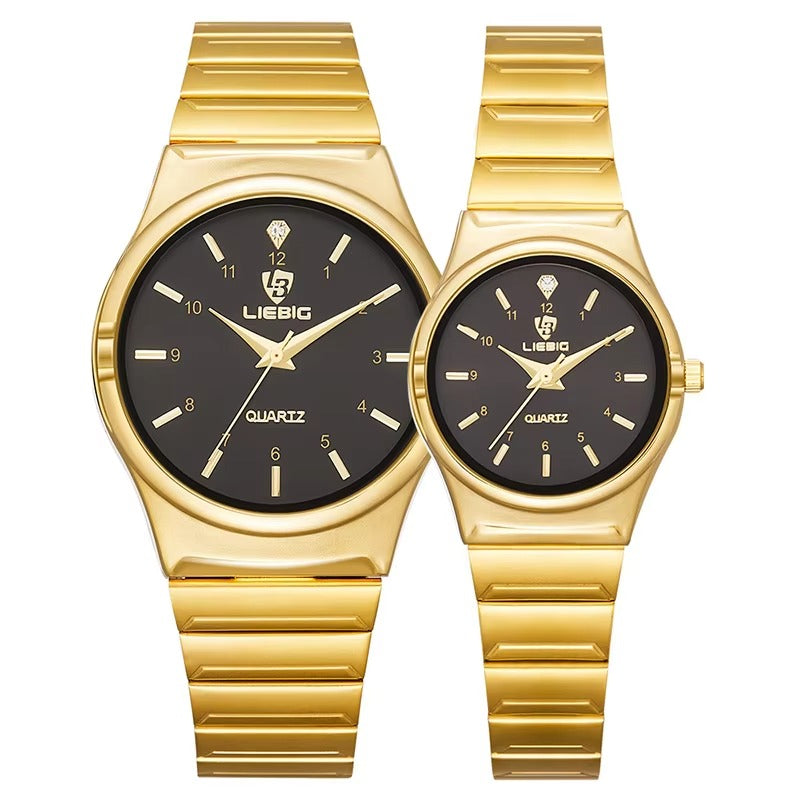Elegant Couple Wristwatch with Silver Tone