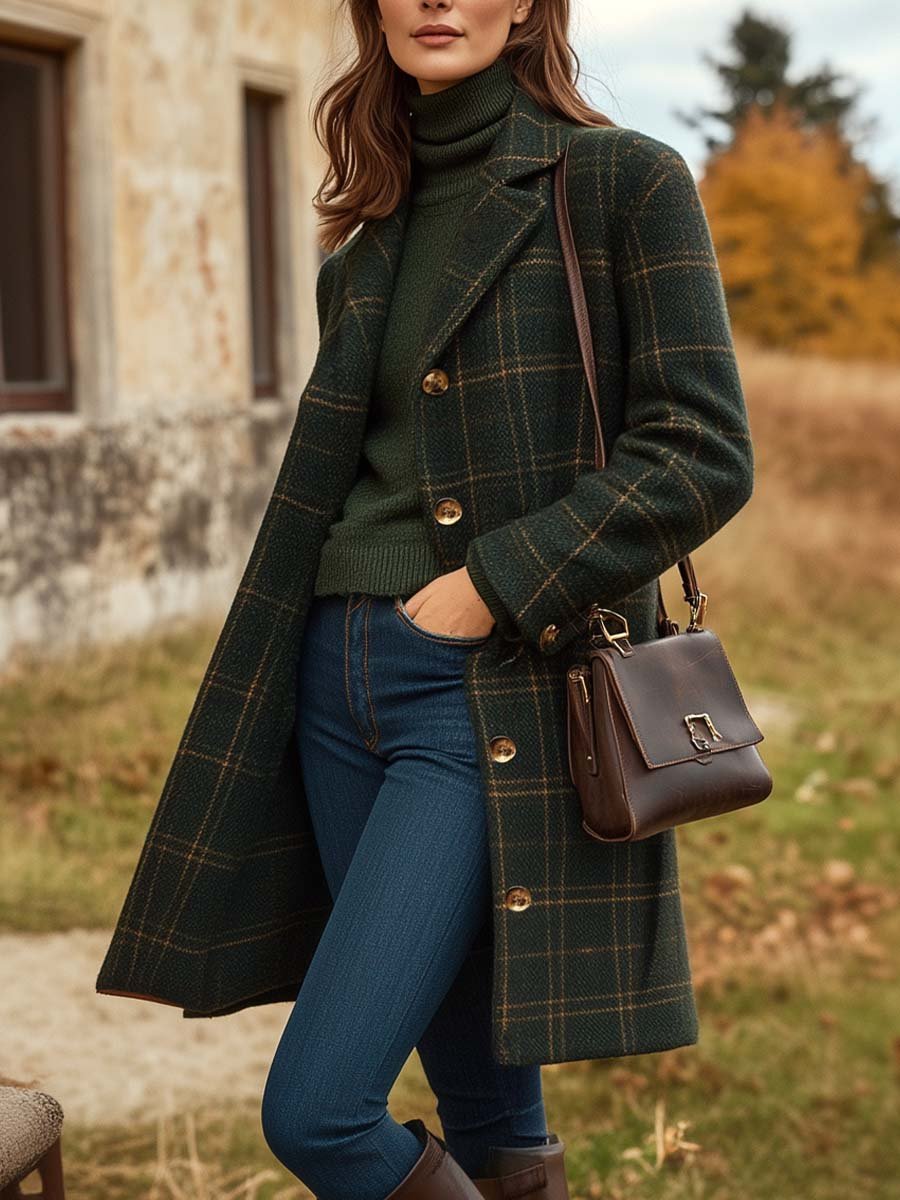 Elen – Classic Checked Elegant Coat
