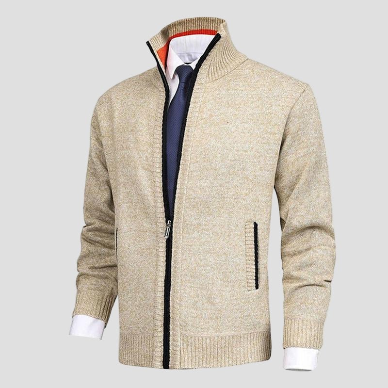 Owen | Classic Solid Knit Cardigan with Stand Collar