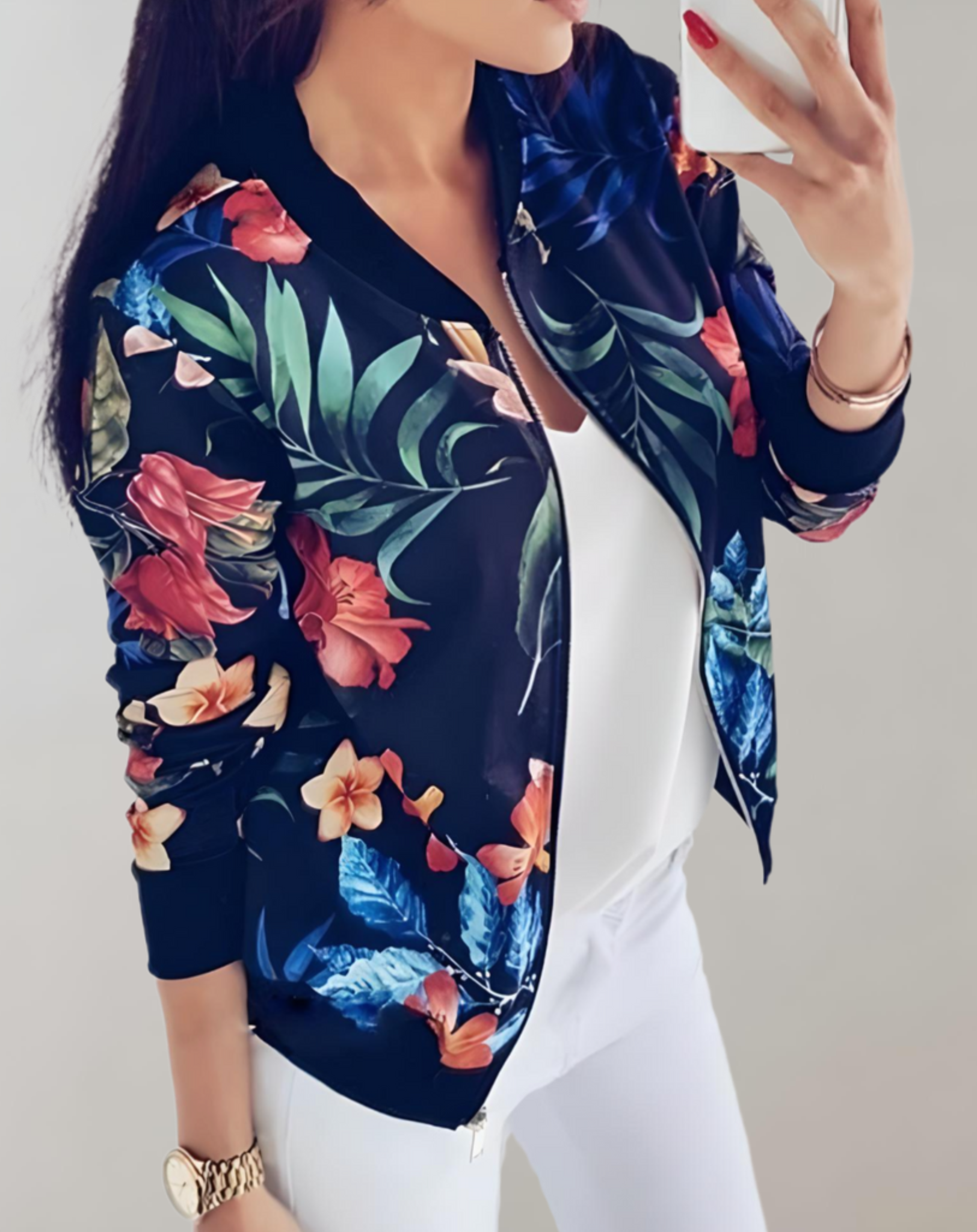 Vibrant Spring Floral Bomber Jacket for Women