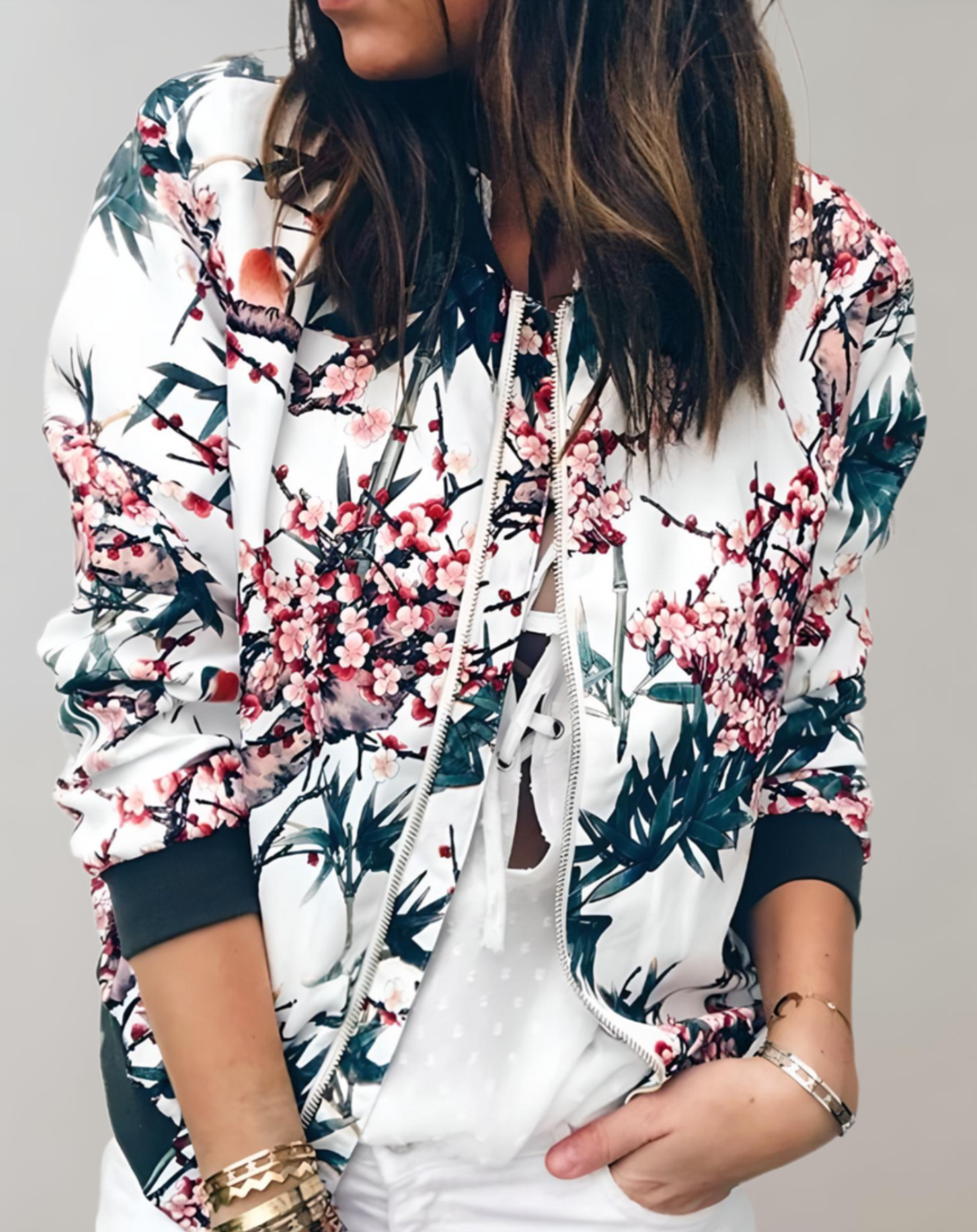 Vibrant Spring Floral Bomber Jacket for Women