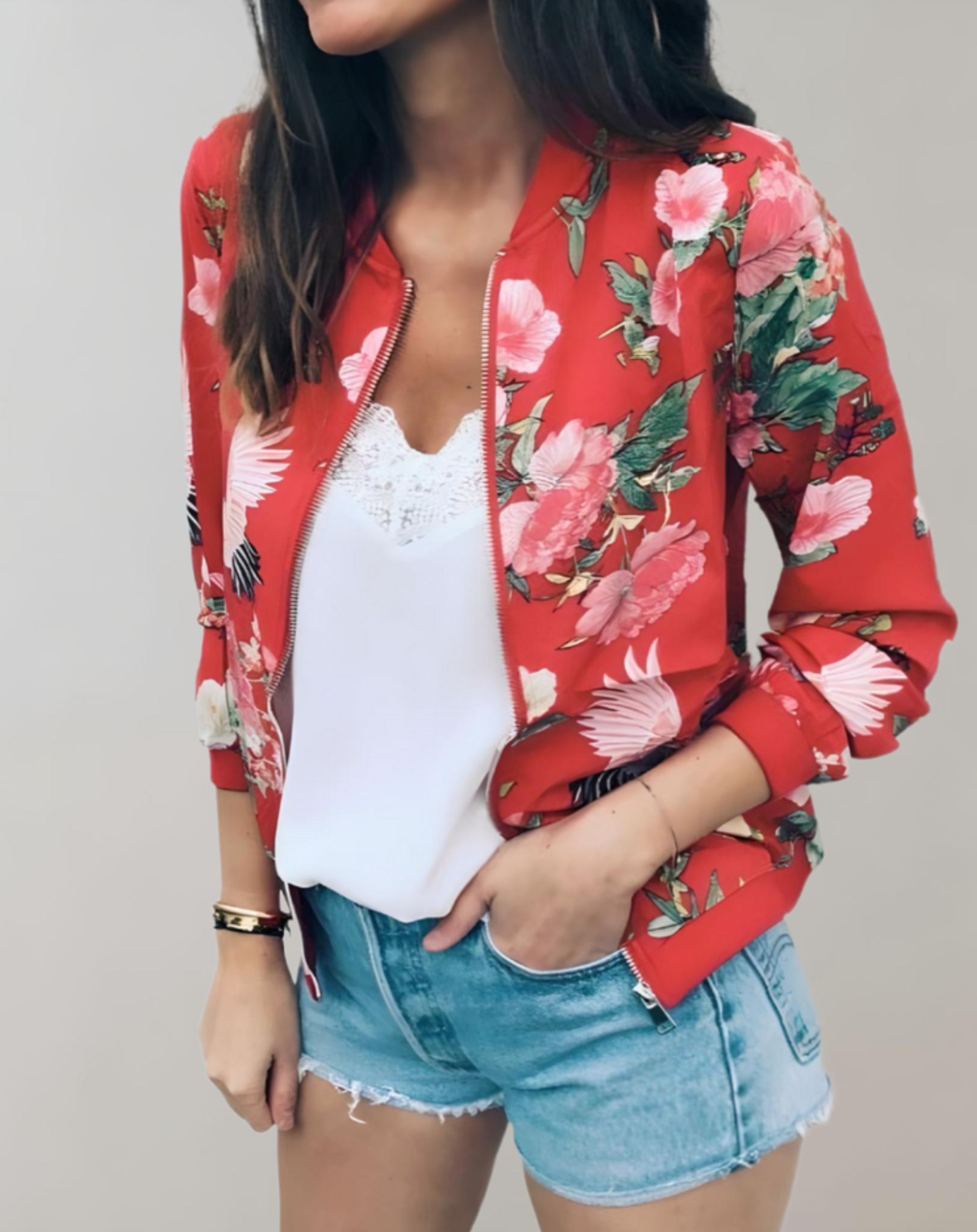 Vibrant Spring Floral Bomber Jacket for Women