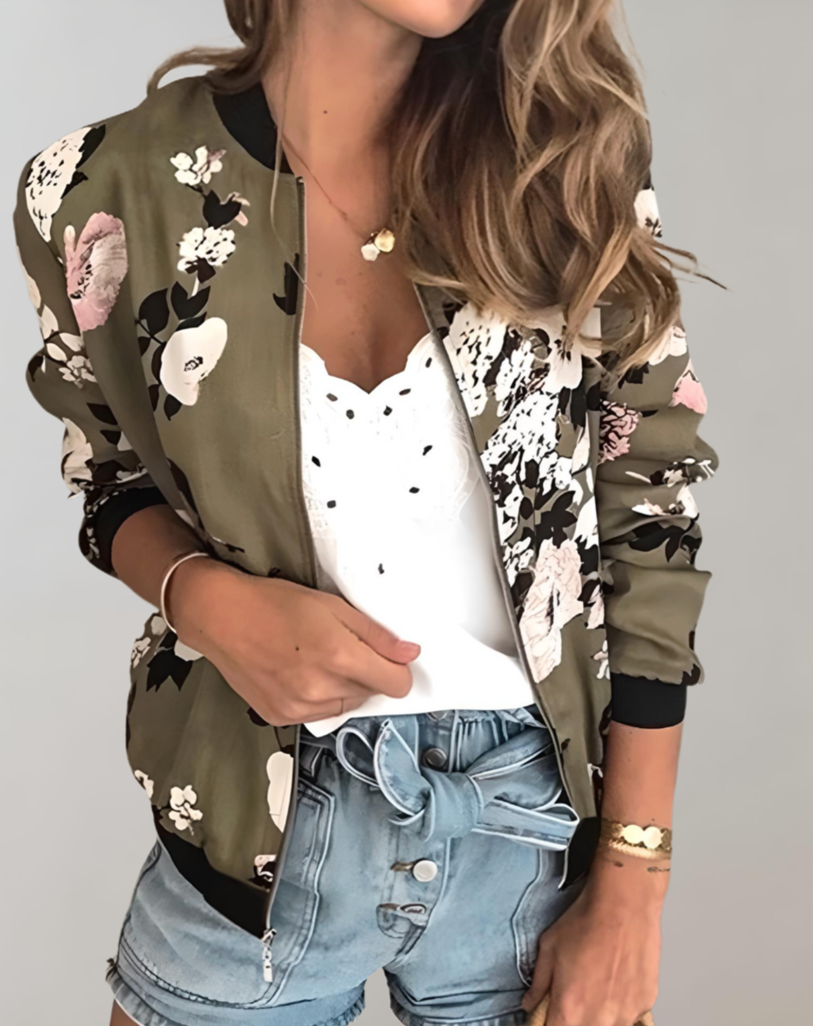Vibrant Spring Floral Bomber Jacket for Women