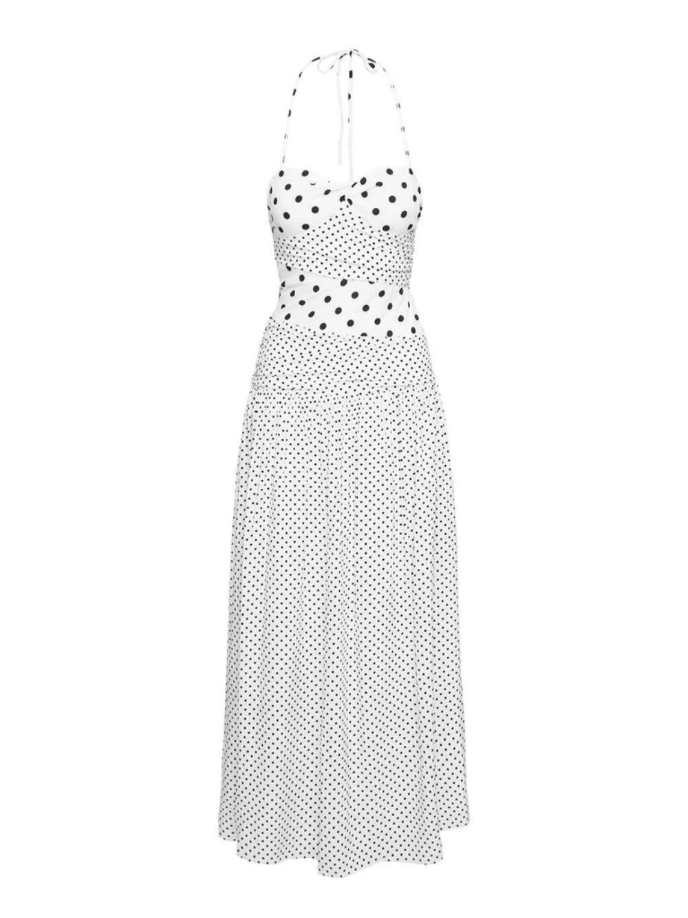 White Polka Dot Maxi Strap Dress for an Elegant and Casual Style