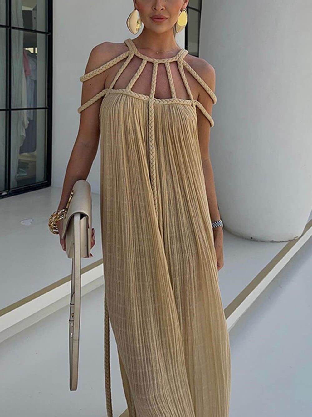 Elegant Chic Maxi Dress with Cover Boots and Twisted Draped