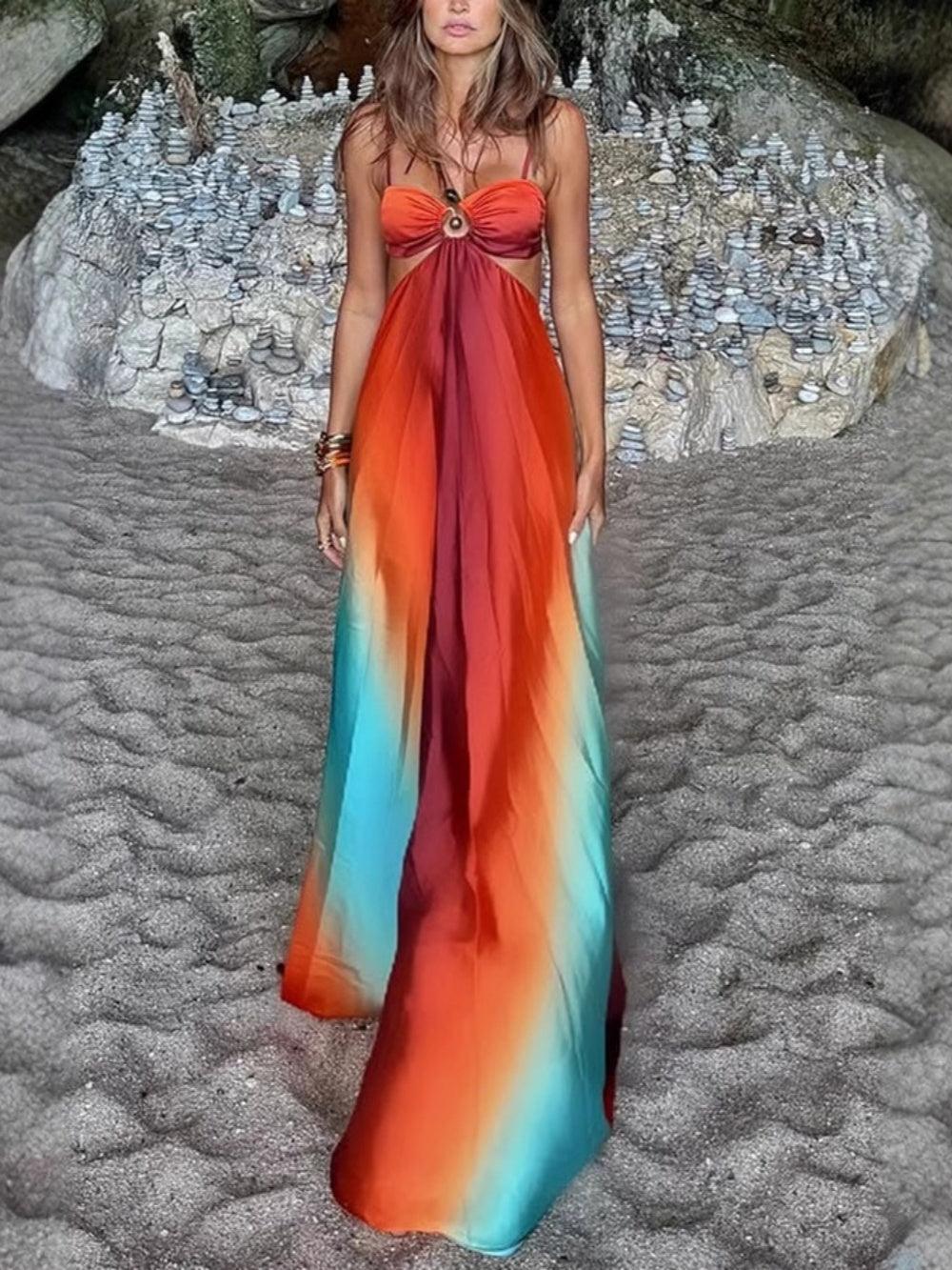 Maxi Beach Gradient Sling Dress for Elegant and Comfortable Style