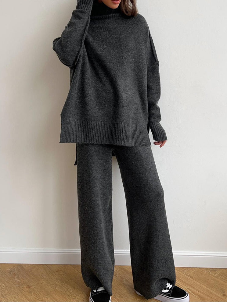Cozy High-Neck Thick-Knit Sweater Set — Casual, Loose-Fit