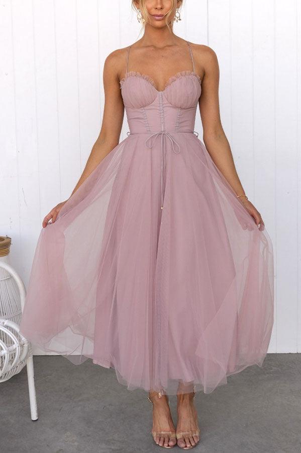 Elegant Maxi Dress with Straps in Chiffon for a Modern Princess Party