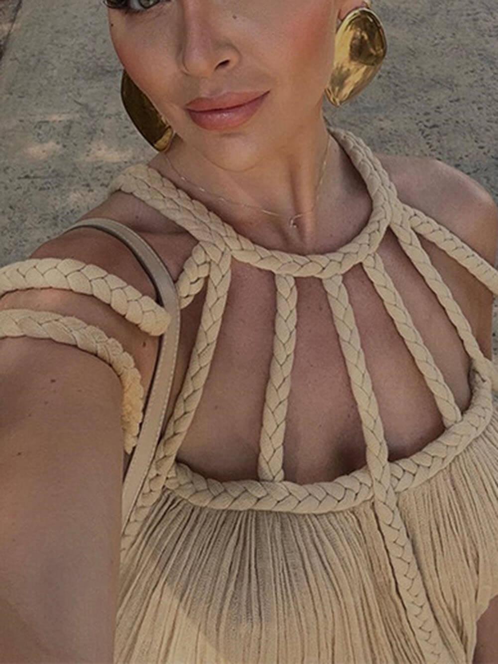 Elegant Chic Maxi Dress with Cover Boots and Twisted Draped