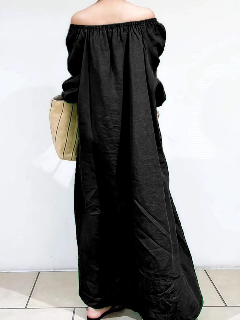 Casual loose-flowing off-the-shoulder dress in solid color