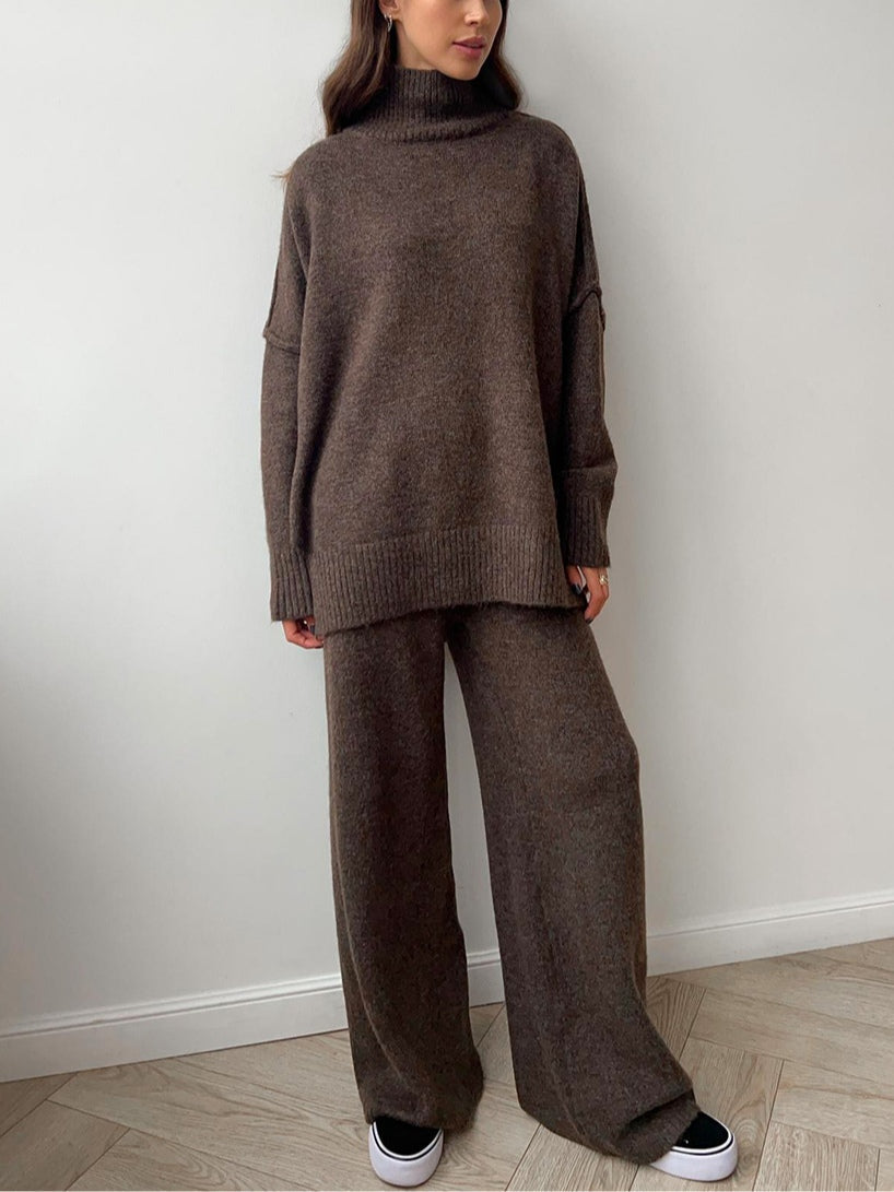 Cozy High-Neck Thick-Knit Sweater Set — Casual, Loose-Fit