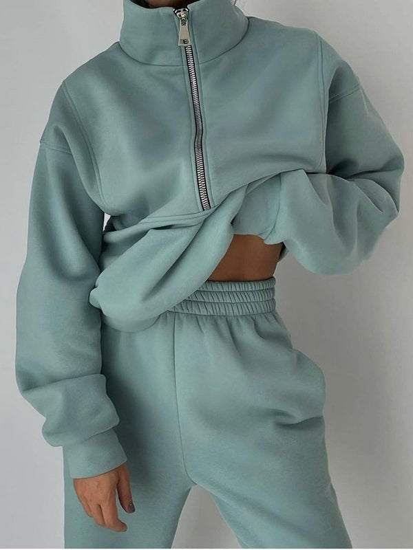 Cozy Fleece Two-Piece Sweatshirt Set – Sporty Streetwear for Casual Fashion