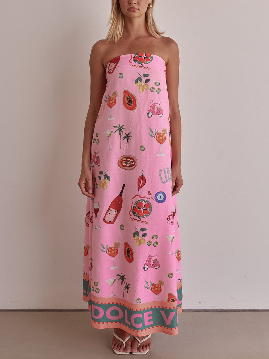 Pink Tube Summer Dress with Elegant Vacation Pattern