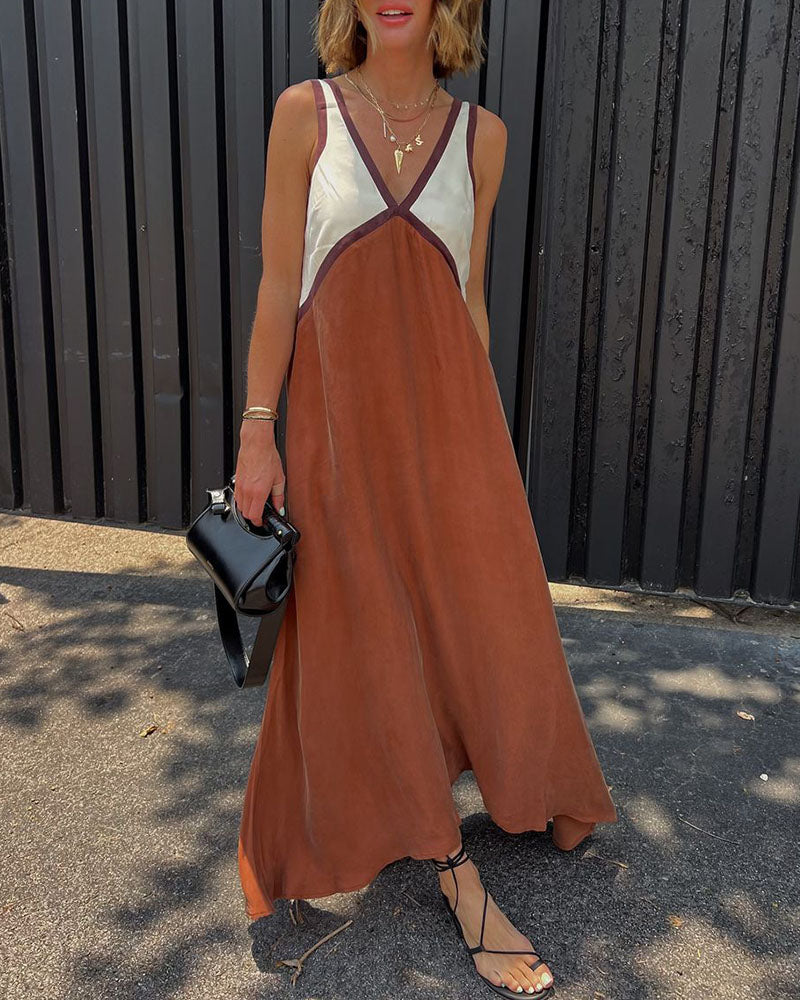 Elegant V-neck dress with color contrast