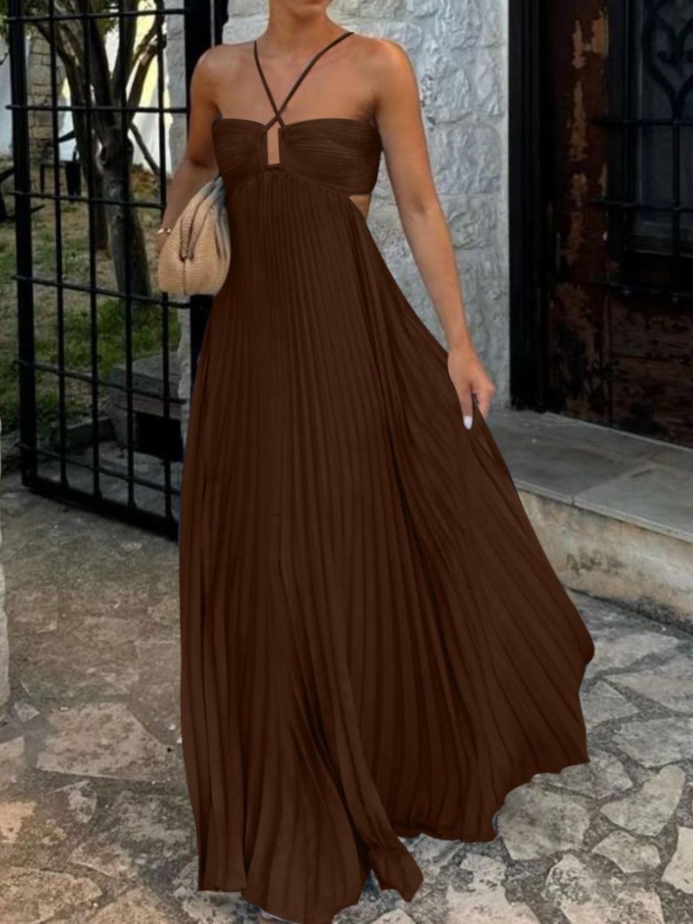 Sleeveless Pleated Bustier Dress with Straps for an Elegant and Trendy Look