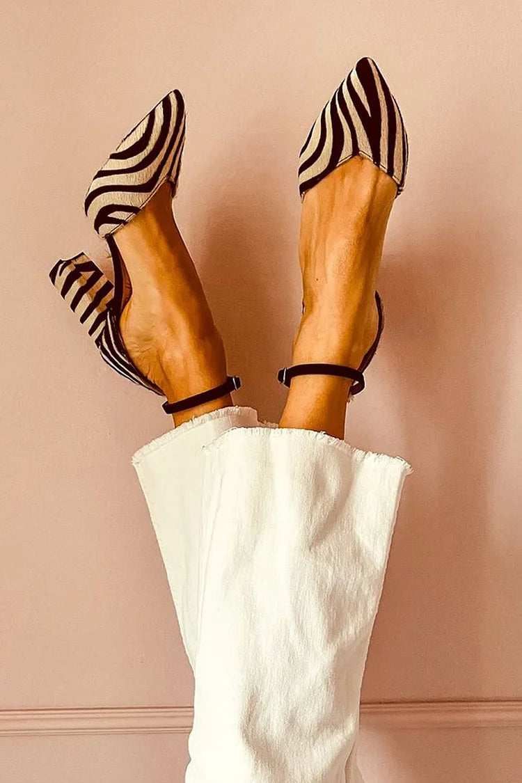 Chic Zebra-Print Pointed-Toe Pumps with Ankle Strap