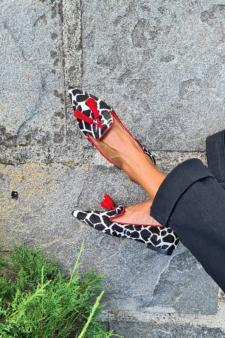 Animal-Print Loafer with Bold Red Fringe