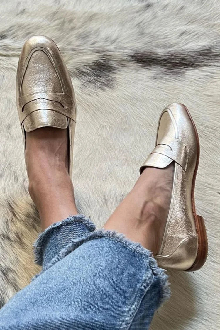 Luxe Shiny Light-Gold Loafer