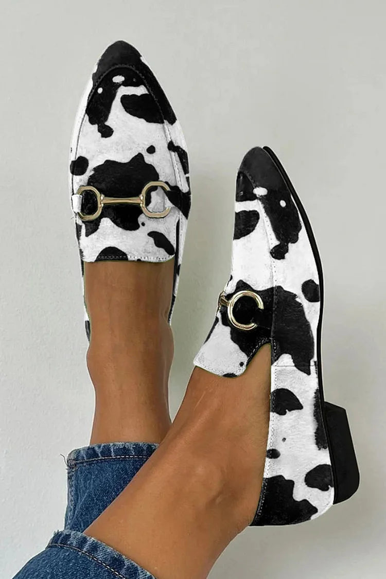 Printed Buckle-Detail Loafers