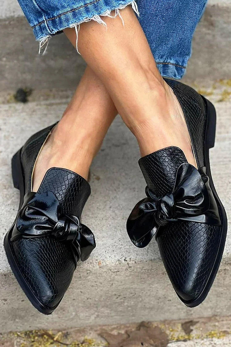 Black Loafers with a Shiny Bow - Sleek & Elegant