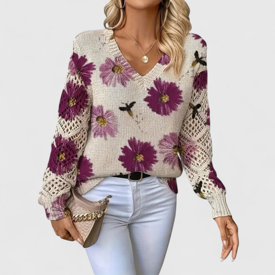 Annes - Elegant Floral Pattern Sweater for a Stylish Look