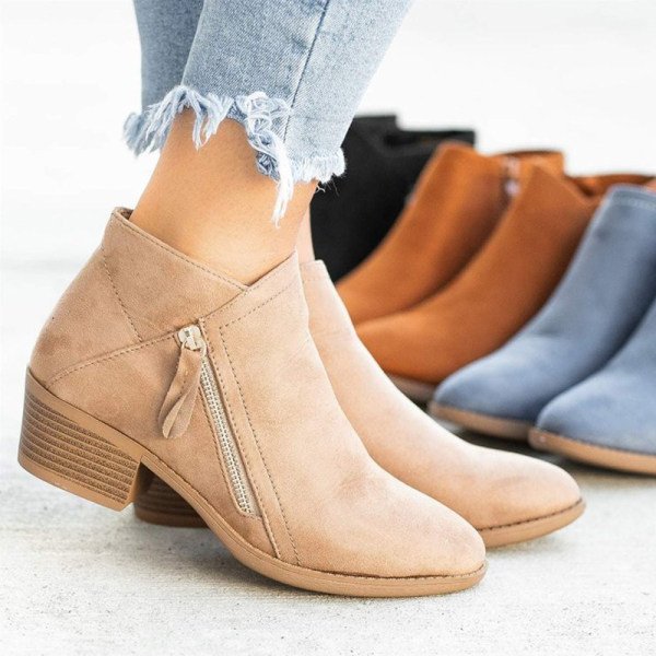 Women's Ankle Boots with Dual Zippers and a Trendy Chunky Low Heel