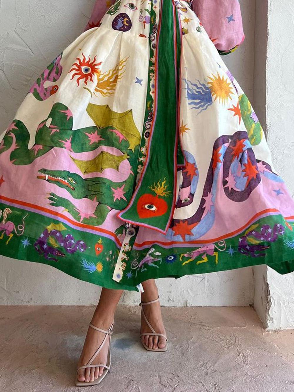 Casual Long Pleated Dress with Long Sleeves