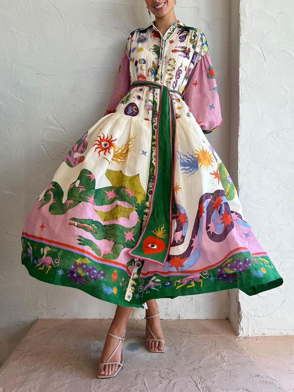 Casual Long Pleated Dress with Long Sleeves