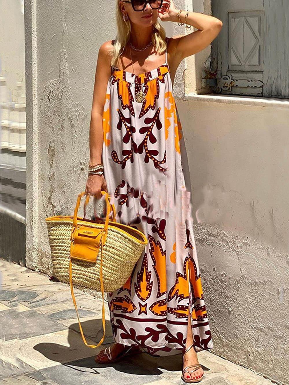 Elegant Ethnic Printed Loose Cami Maxi Dress for a Stylish Look