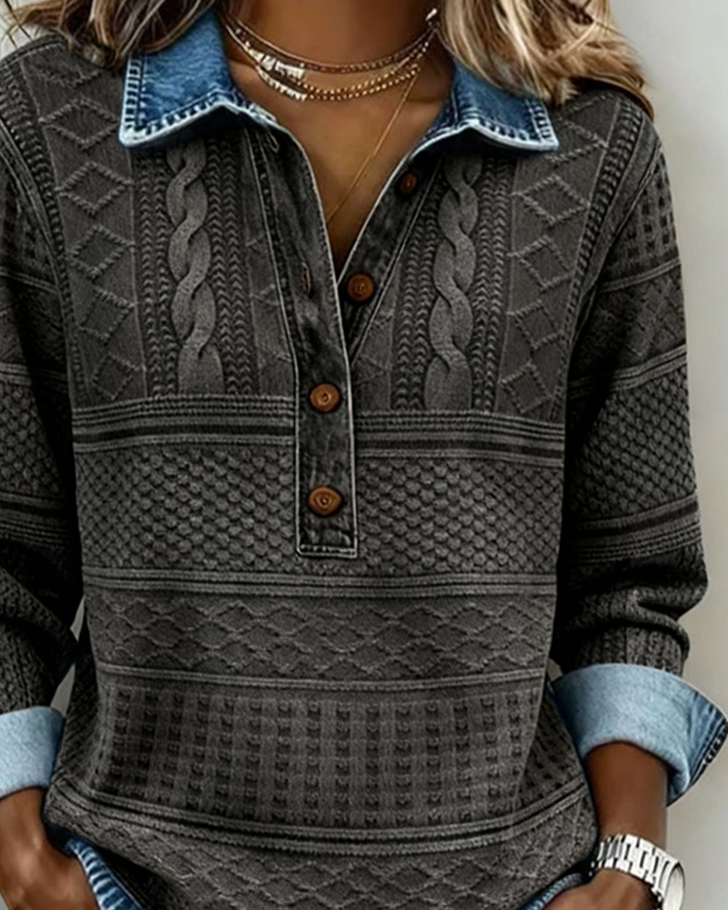 Elegant Half-Button Collar Sweatshirt