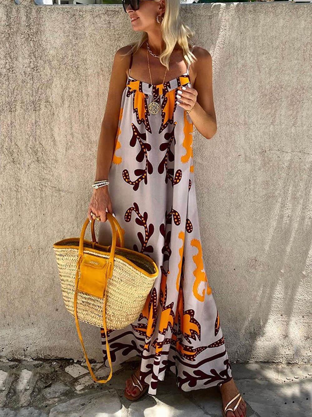 Elegant Ethnic Printed Loose Cami Maxi Dress for a Stylish Look