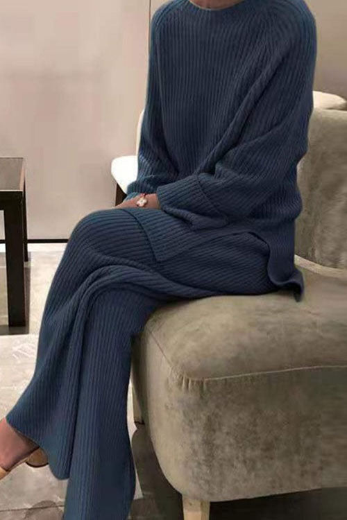 Cozy Solid-Color Knit Sweater Two-Piece Set, Long-Sleeve Casual Style