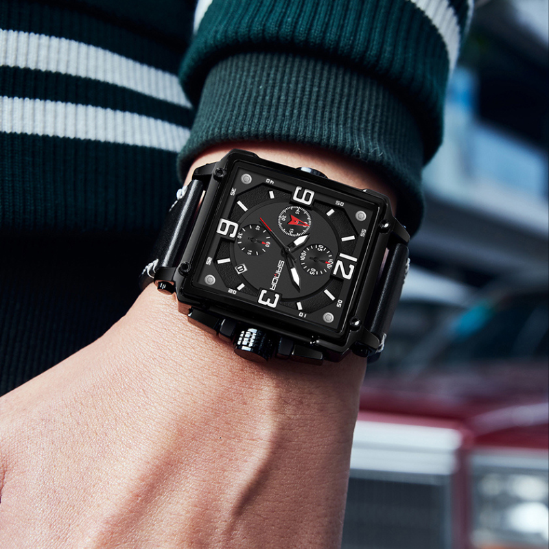 Elegant Leather Tactical Watch for Men with Quartz Movement