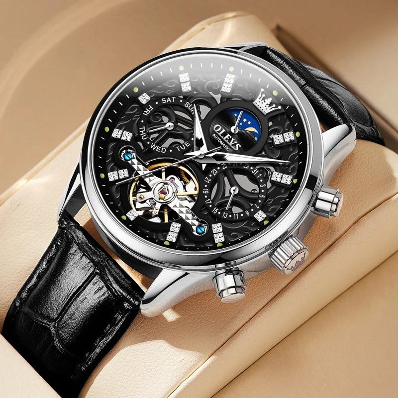 Elegant Automatic Mechanical Watch with Leather Strap