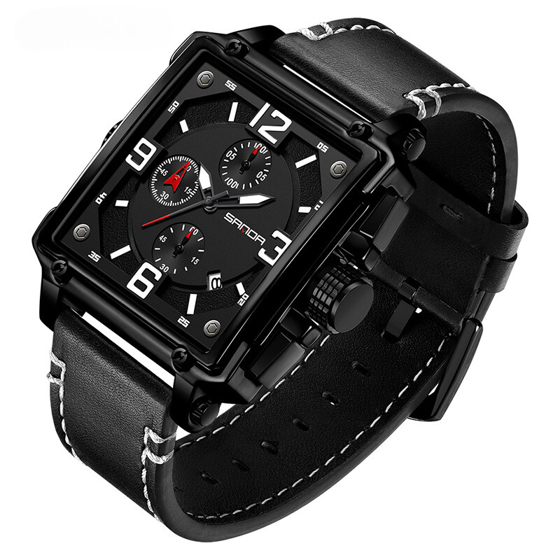 Elegant Leather Tactical Watch for Men with Quartz Movement