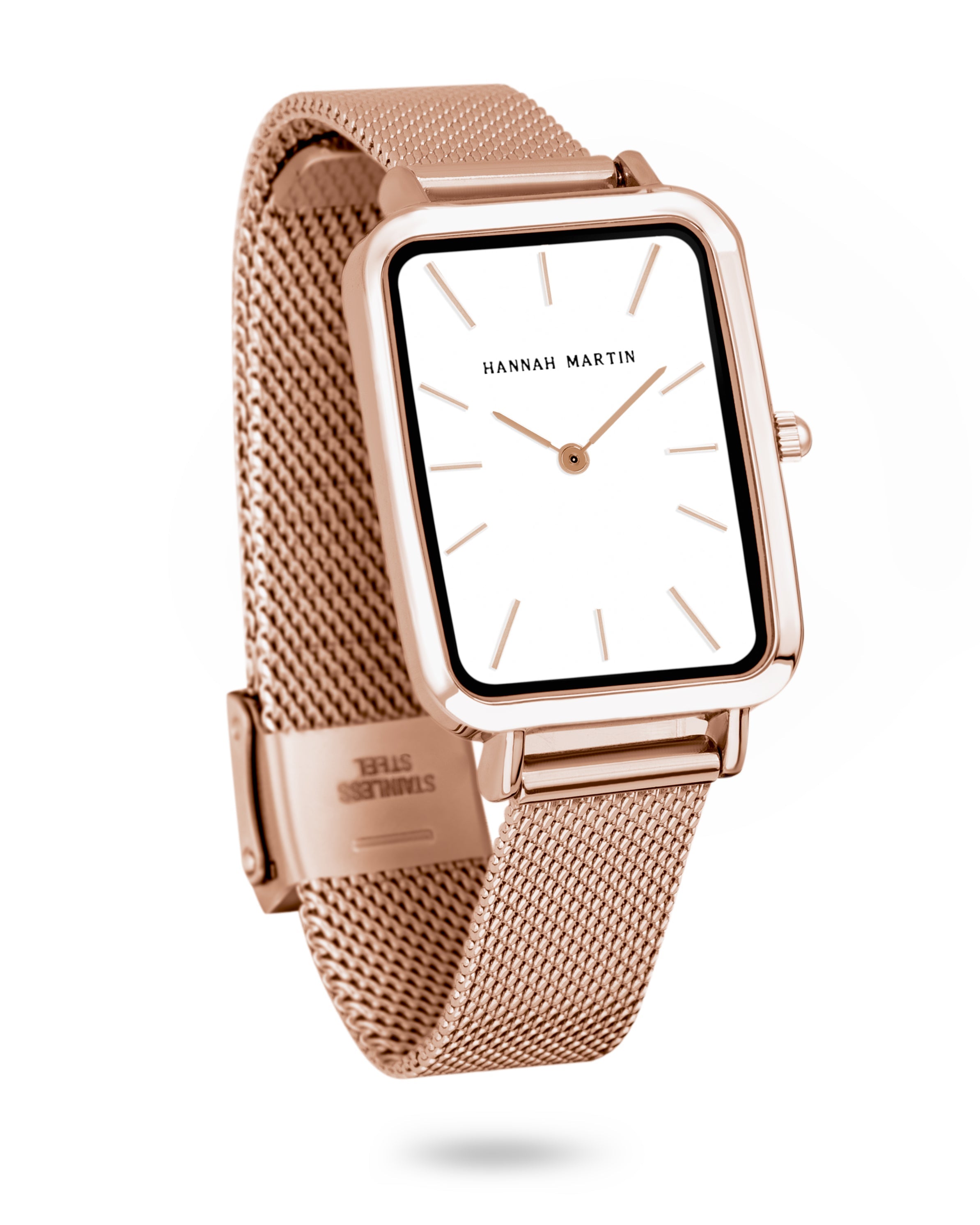 Luxe - Elegant Rectangular Watch with Rose Gold Mesh Band for a Stylish Look