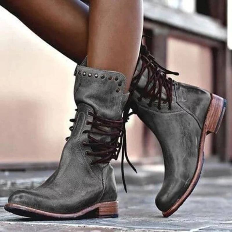 Mia | Elegant Faux Leather Lace-Up Boots