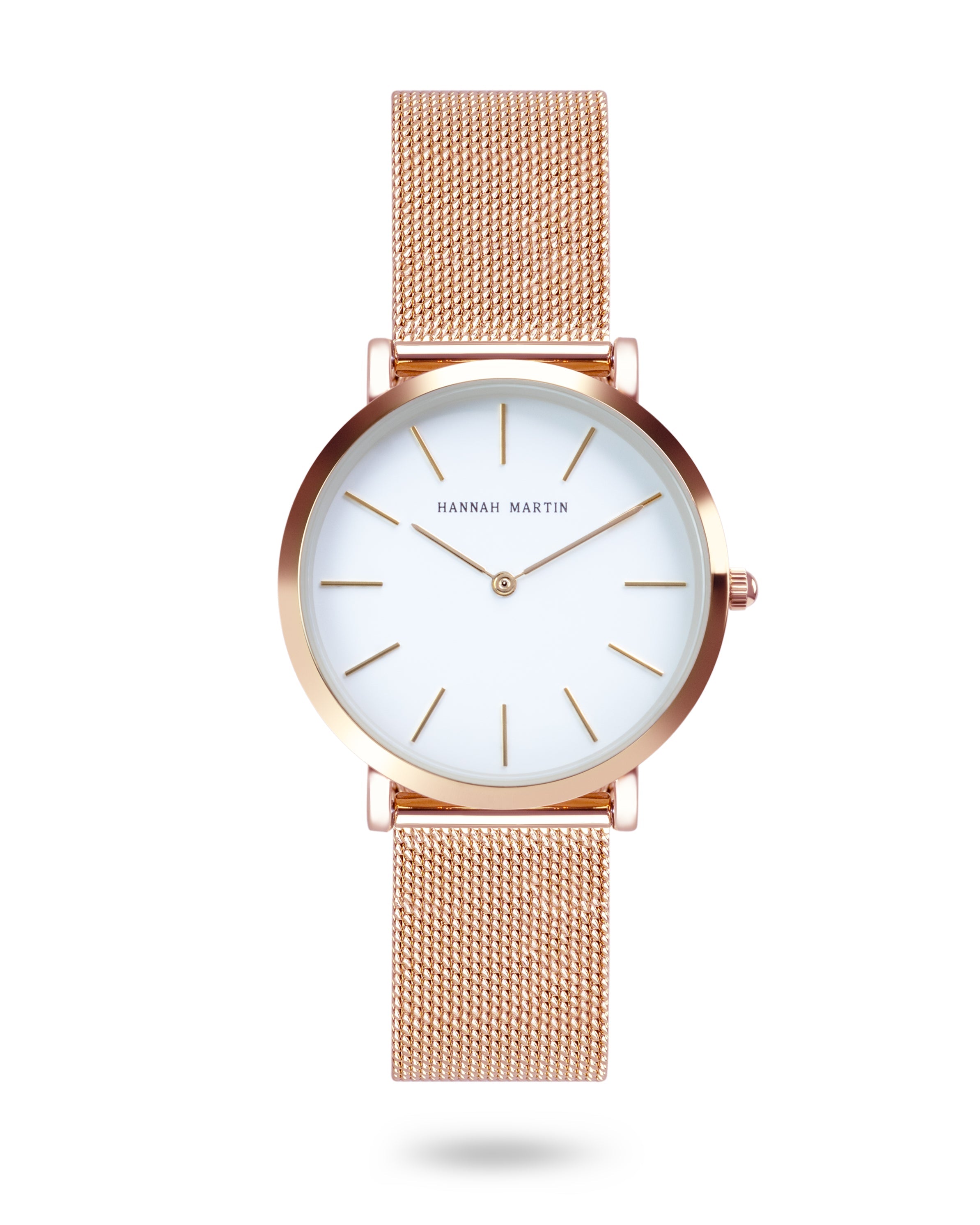 Aurora - Elegant Round Watch with Rose Gold Finish and Stylish Mesh Band