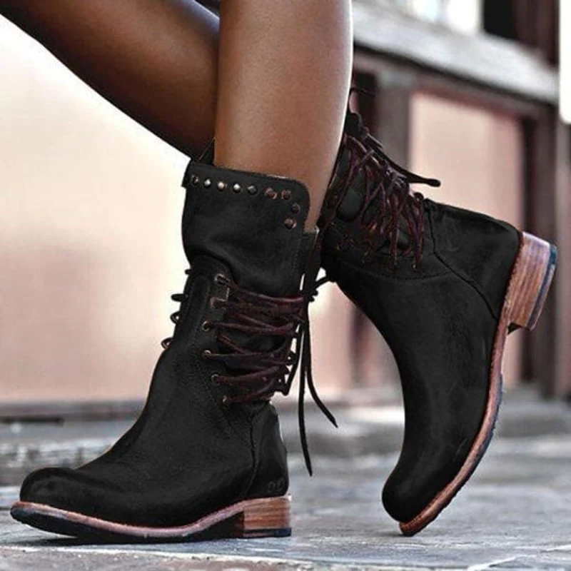Mia | Elegant Faux Leather Lace-Up Boots